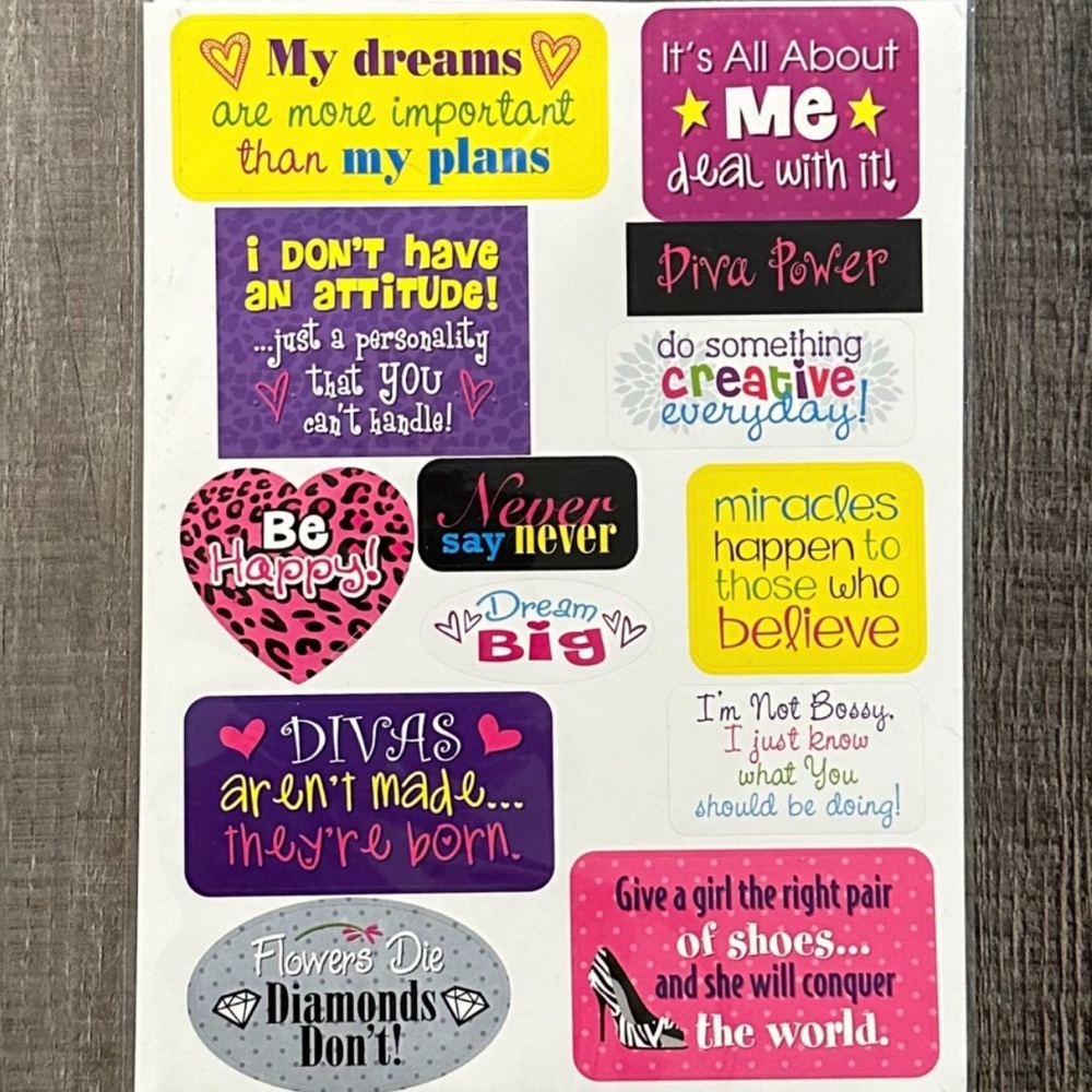 💞 New 2-Page Big Girls “Diva” Sassy Scrapbook Sticker Pack